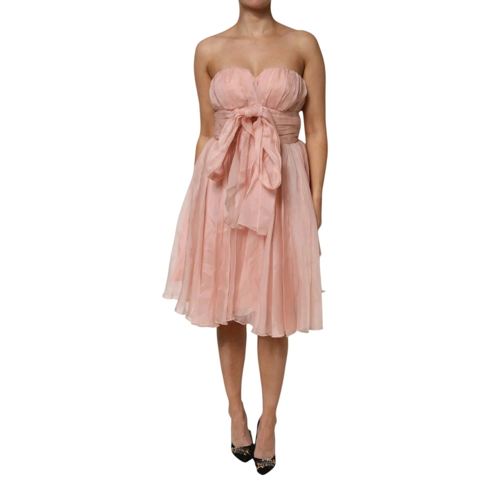 Dolce & Gabbana Pink Silk Chiffon A-line Pleated Midi Dress - IT42|M - Dresses