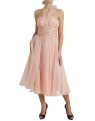 Dolce & Gabbana Pink Silk Chiffon Halter A-line Pleated Midi Dress - Dresses