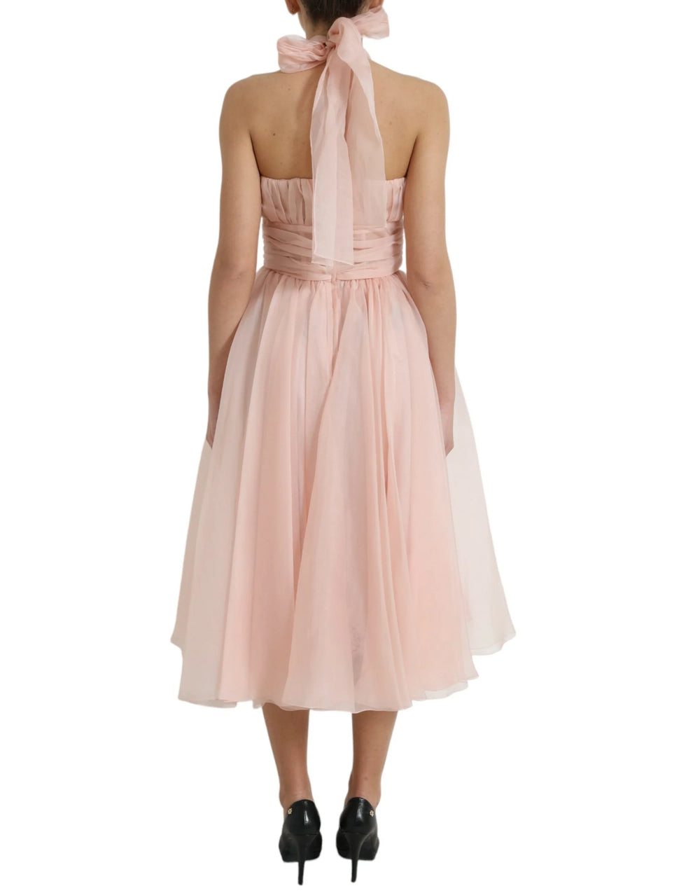 Dolce & Gabbana Pink Silk Chiffon Halter A-line Pleated Midi Dress - Dresses