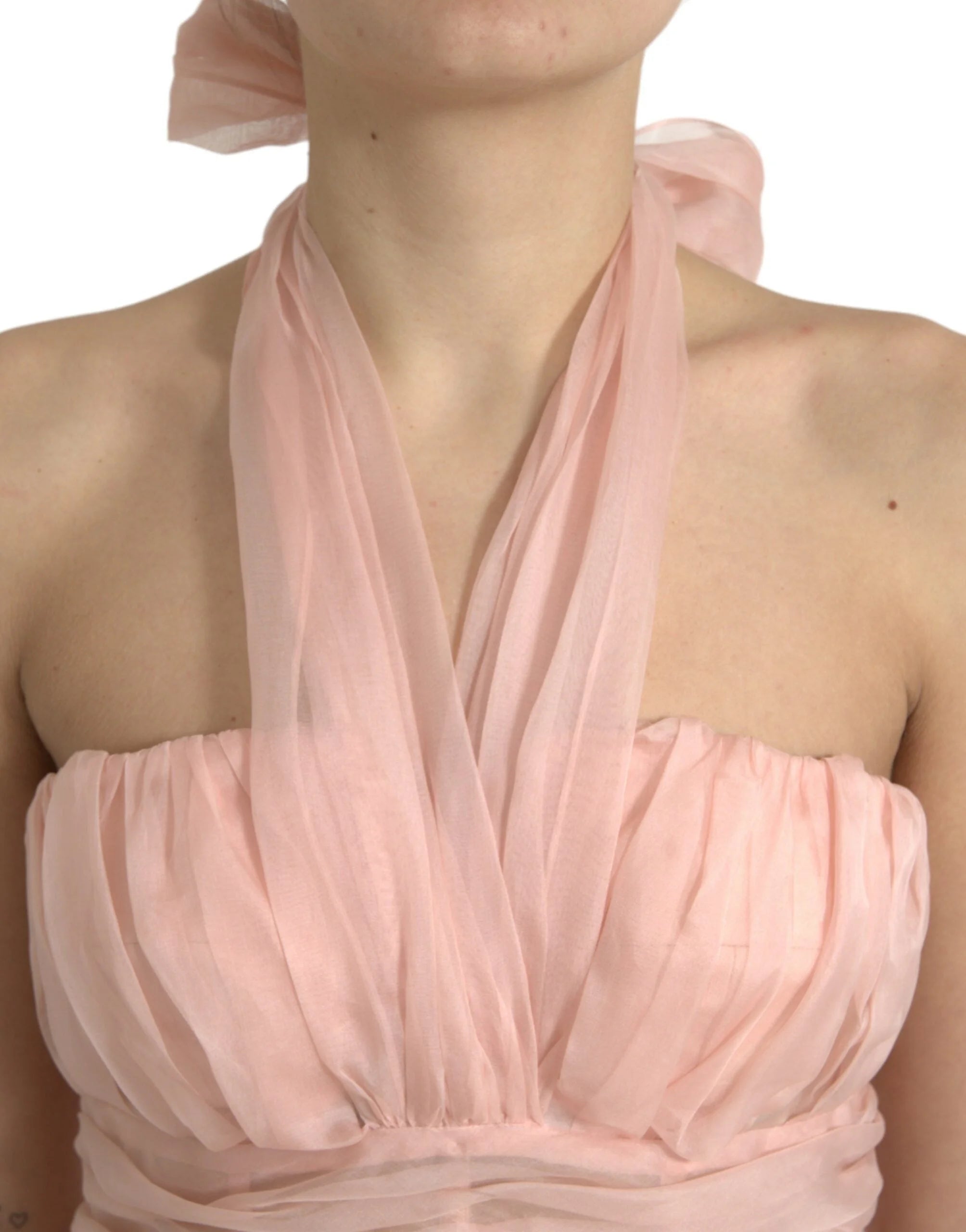 Dolce & Gabbana Pink Silk Chiffon Halter A-line Pleated Midi Dress - Dresses