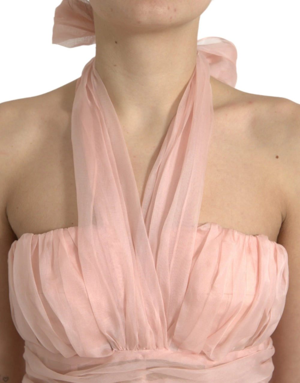 Dolce & Gabbana Pink Silk Chiffon Halter A-line Pleated Midi Dress - Dresses