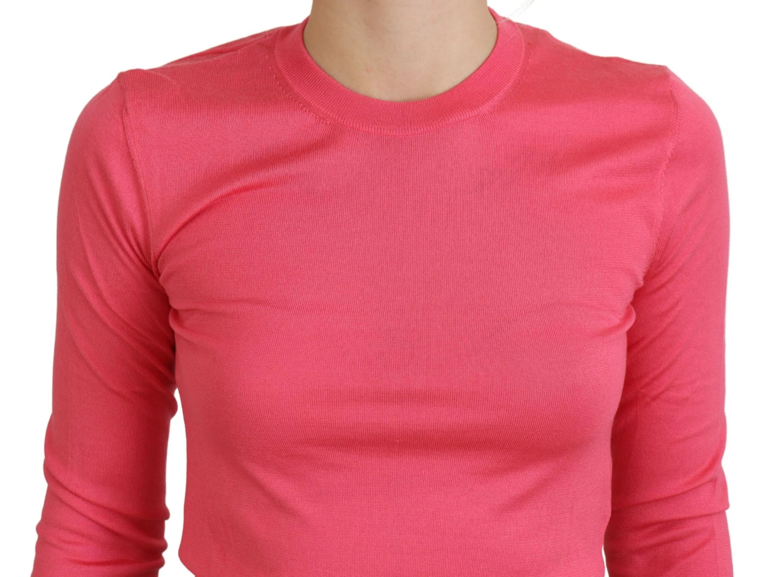 Dolce & Gabbana Pink Silk Cropped Crewneck Pullover Sweater - IT36|XXS - Sweaters