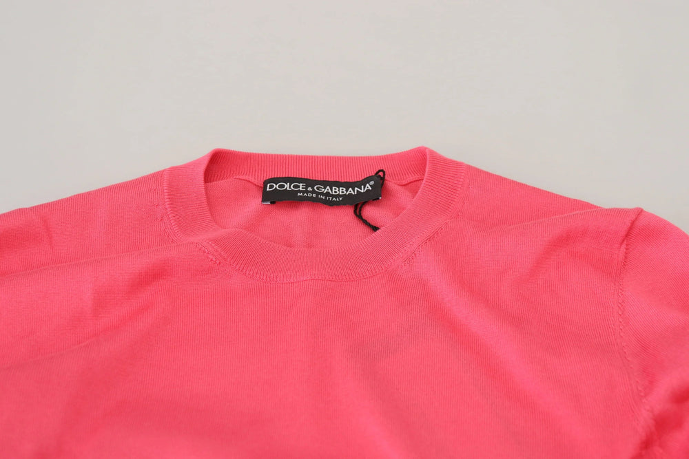 Dolce & Gabbana Pink Silk Cropped Crewneck Pullover Sweater - IT36|XXS - Sweaters