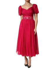 Dolce & Gabbana Pink Silk Embellished A-line Midi Dress - IT40|S - Dresses