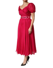Dolce & Gabbana Pink Silk Embellished A-line Midi Dress - IT40|S - Dresses