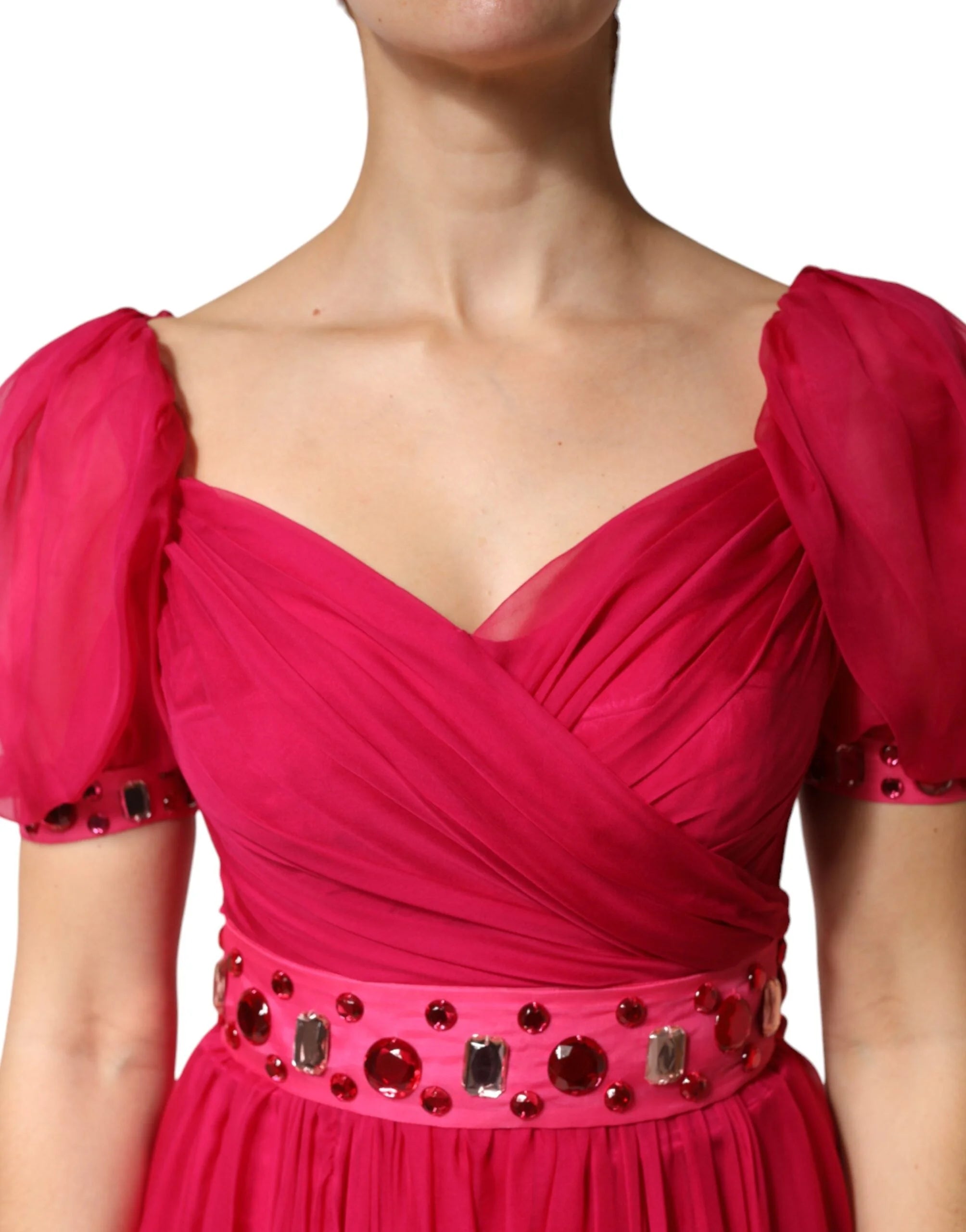 Dolce & Gabbana Pink Silk Embellished A-line Midi Dress - IT40|S - Dresses