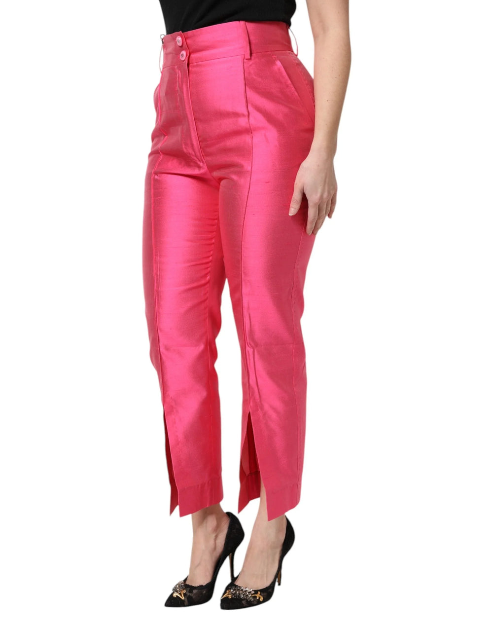 Dolce & Gabbana Pink Silk High Waist Tapered Pants - Trousers