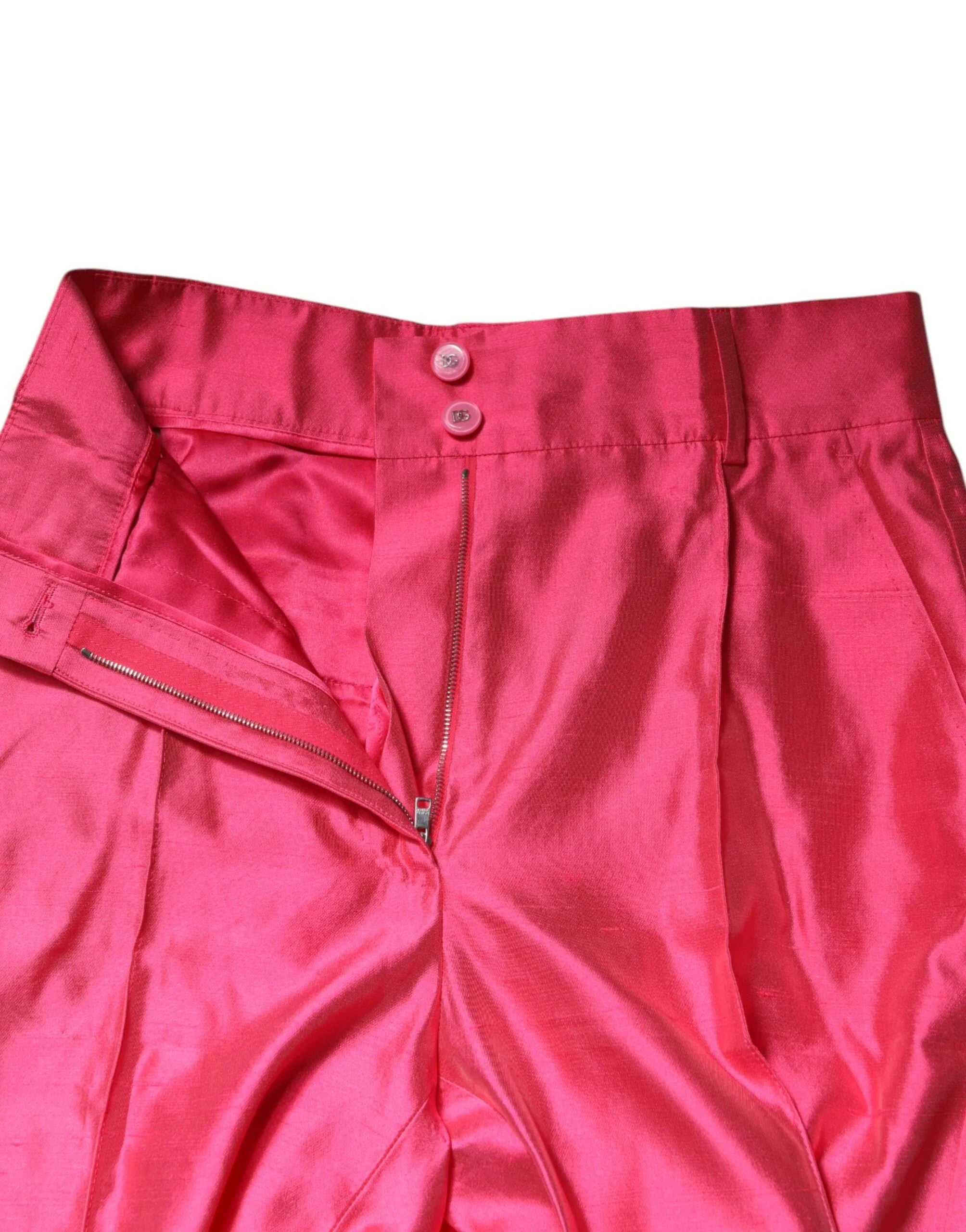 Dolce & Gabbana Pink Silk High Waist Tapered Pants - Trousers