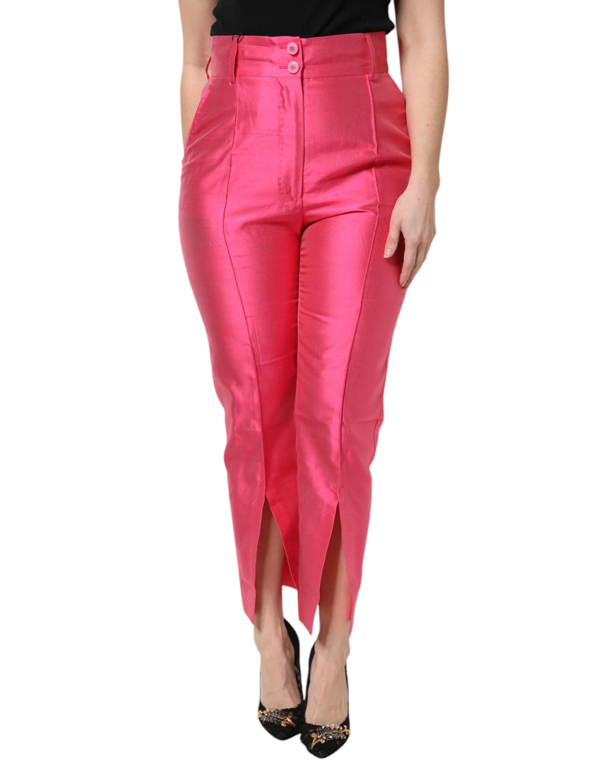 Dolce & Gabbana Pink Silk High Waist Tapered Pants - Trousers