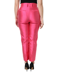 Dolce & Gabbana Pink Silk High Waist Tapered Pants - Trousers