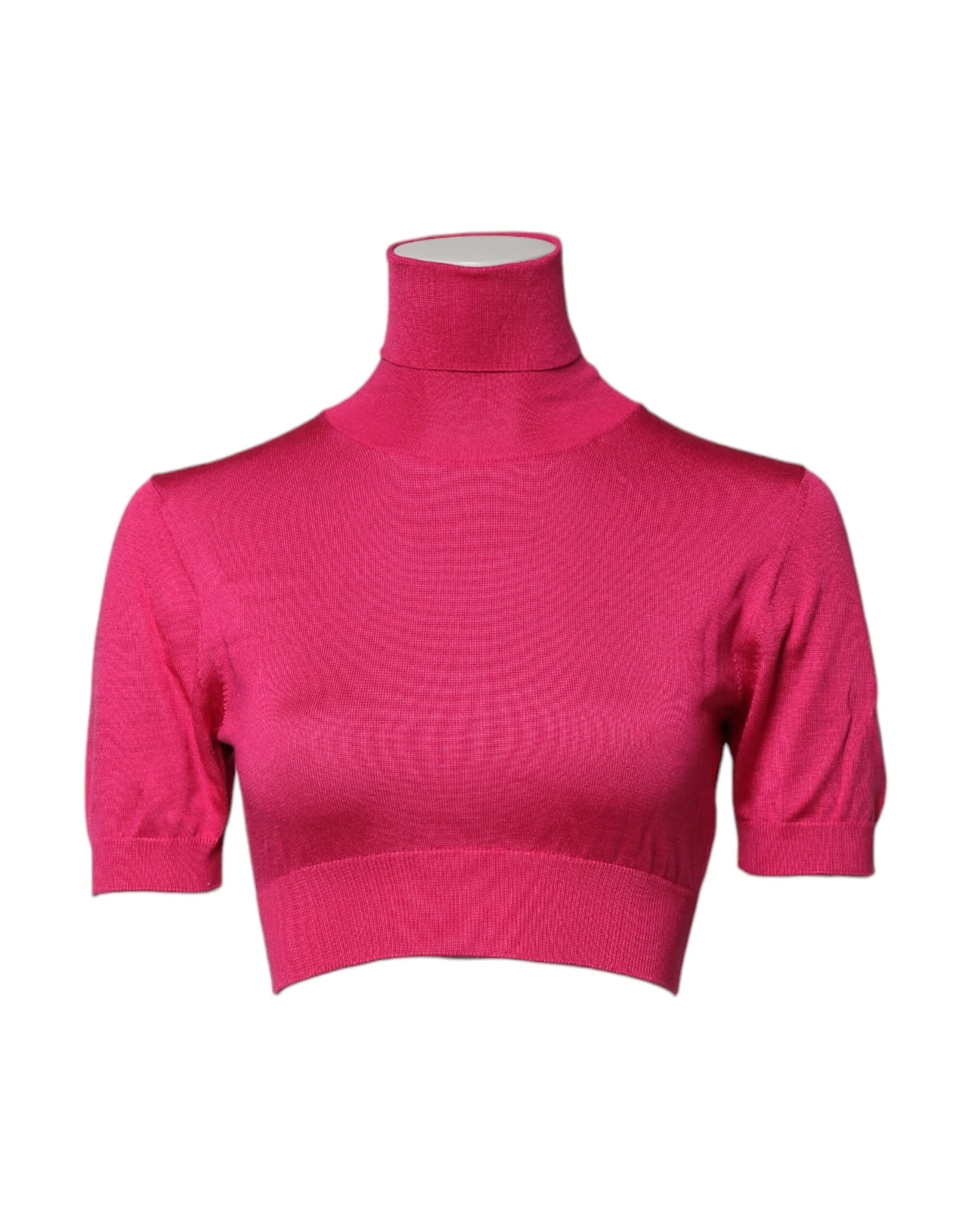 Dolce & Gabbana Pink Silk Knitted Turtleneck Cropped Top - Sweaters