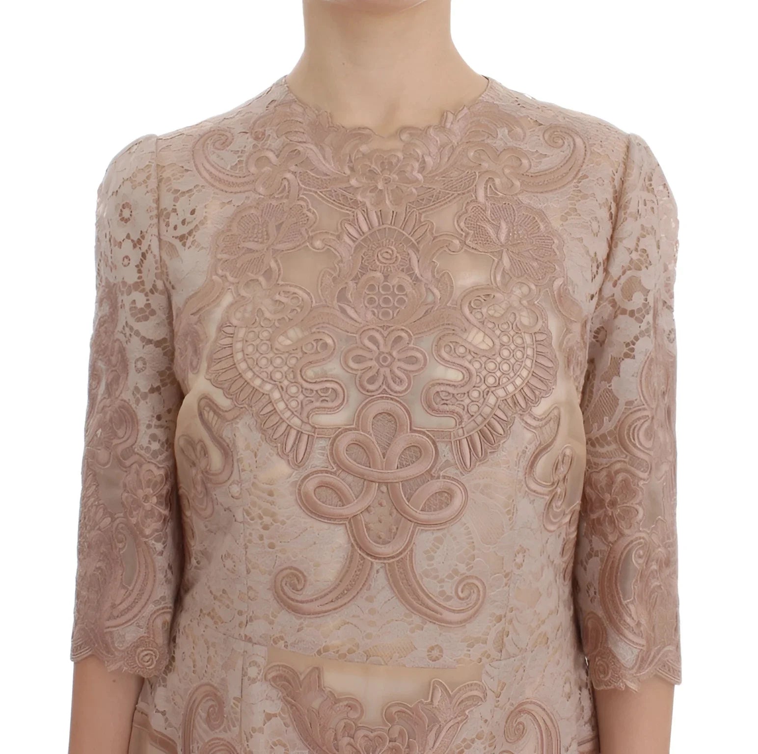 Dolce & Gabbana Pink Silk Lace Ricamo Shift Gown Dress - IT38|XS - Dresses