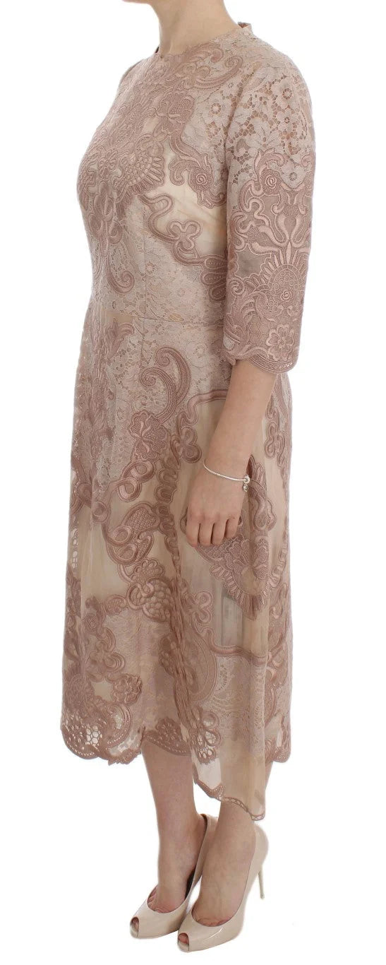 Dolce & Gabbana Pink Silk Lace Ricamo Shift Gown Dress - IT38|XS - Dresses