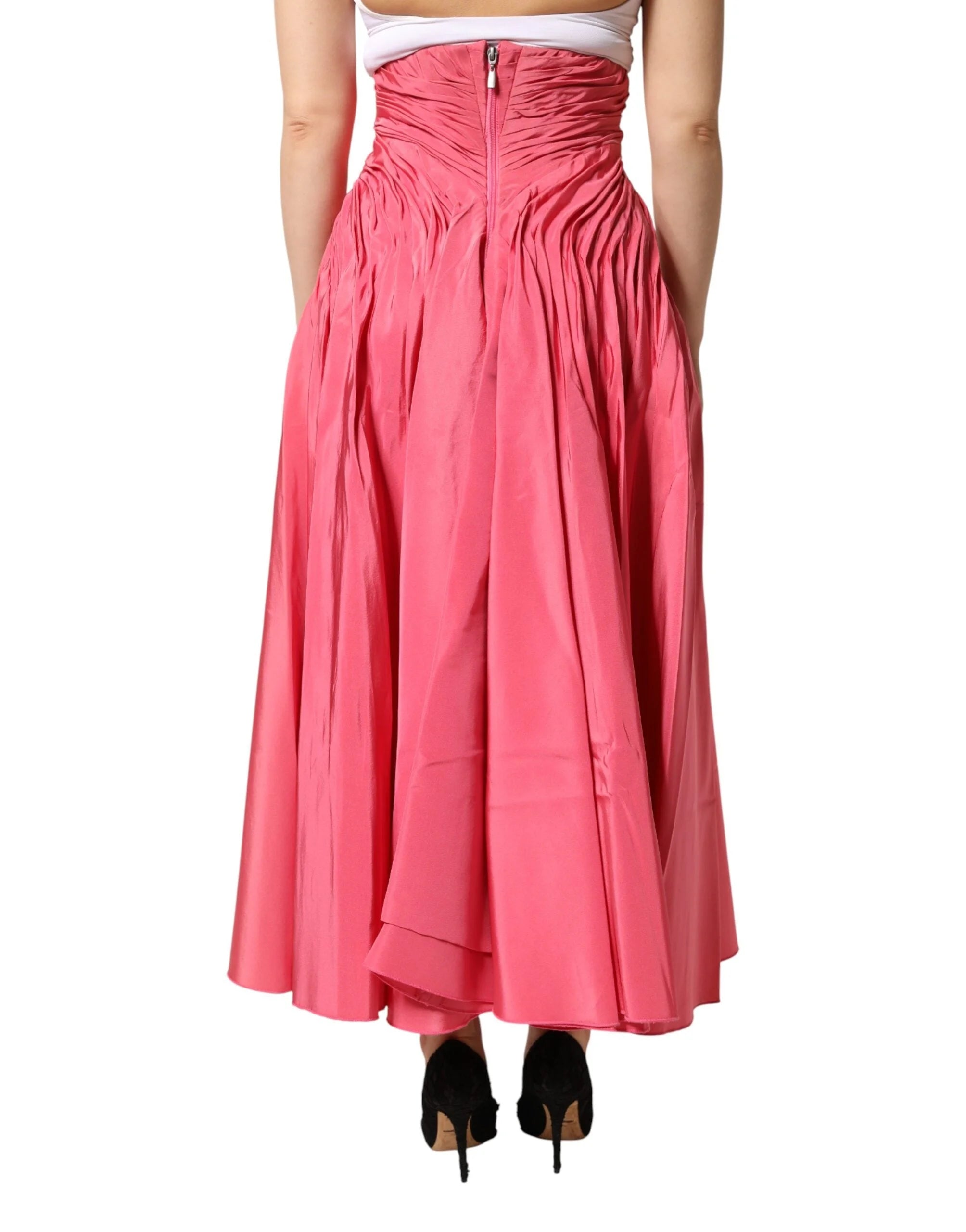 Dolce & Gabbana Pink Silk Pleated High Waist Midi Skirt - IT40|S