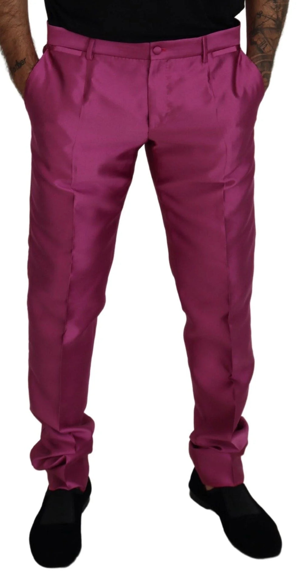 Dolce & Gabbana Pink Silk Slim Trousers Dress Formal Pants - Trousers