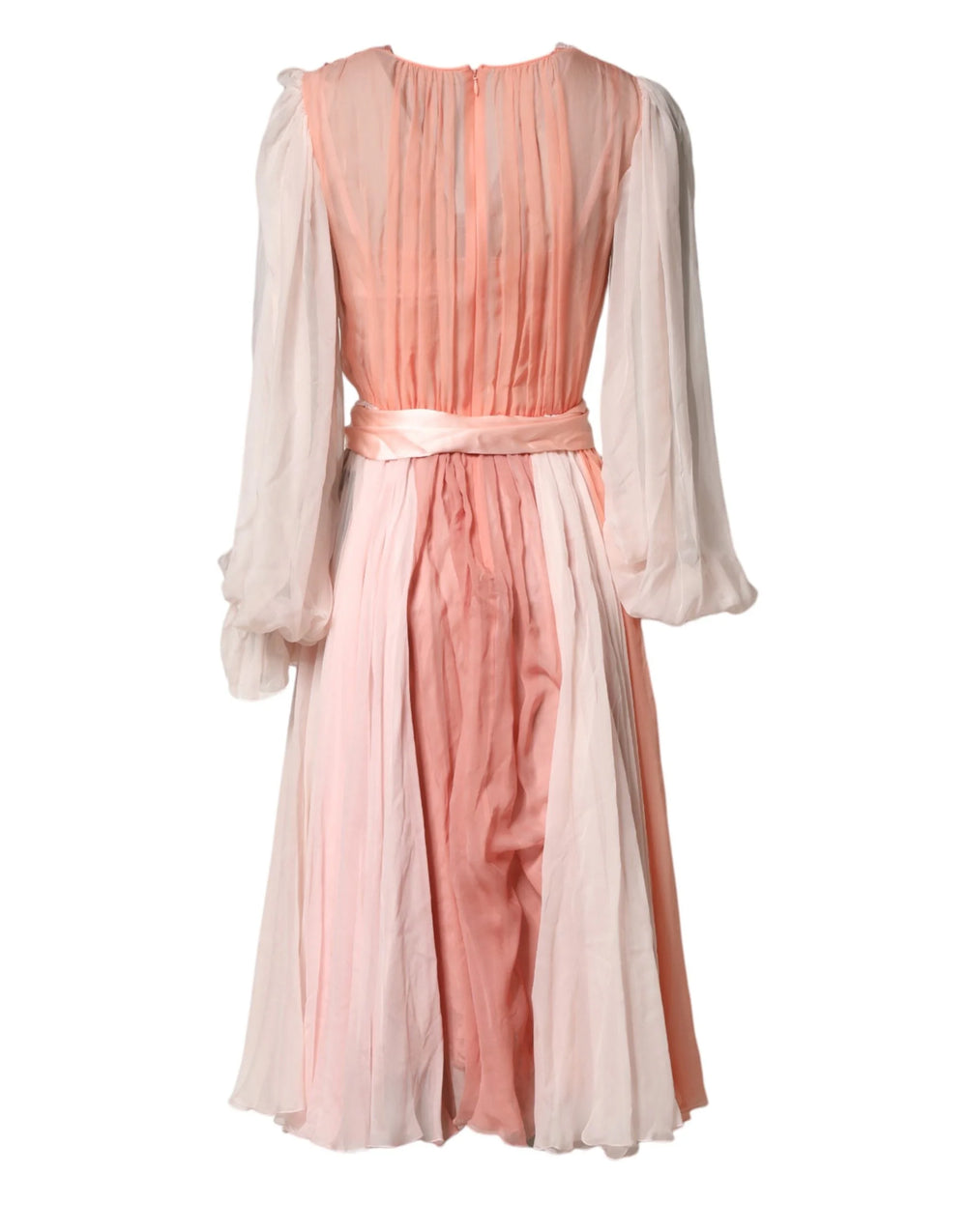 Dolce & Gabbana Pink Silk Tulle Long Sleeve V-neck Dress - IT38 | XS