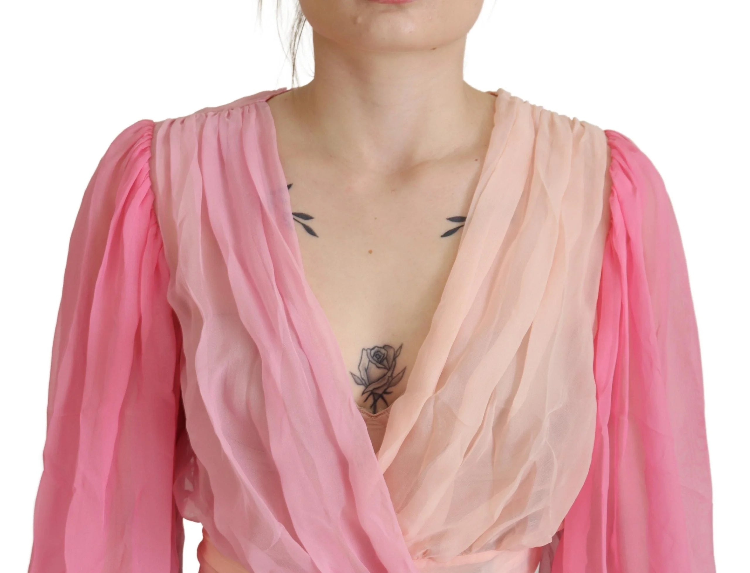 Dolce & Gabbana Pink Silk Wrap Long Sleeves Blouse Top - IT38|XS - Blouses