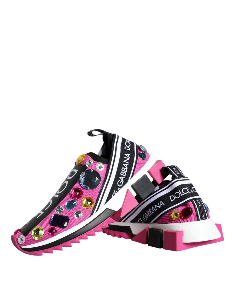 Dolce & Gabbana Pink Sorrento Crystals Low Top Sneakers Shoes - Sneakers