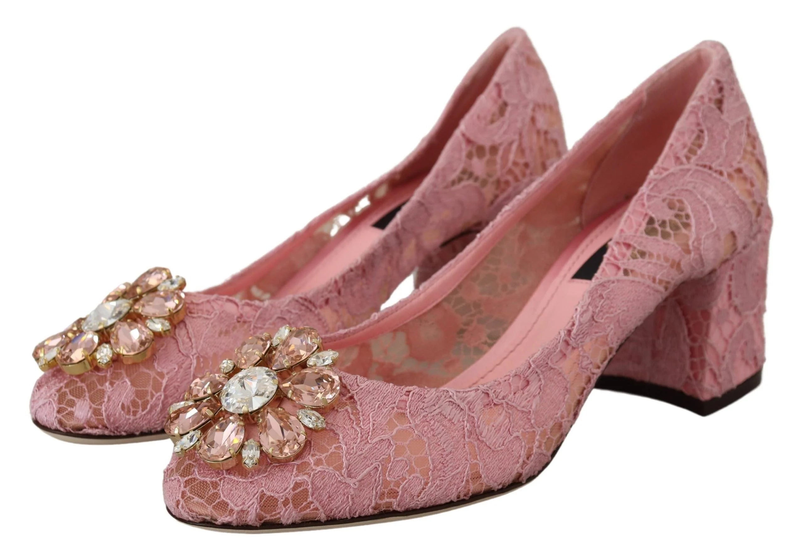 Dolce & Gabbana Pink Taormina Lace Crystal Pumps Pastel Shoes - Heels