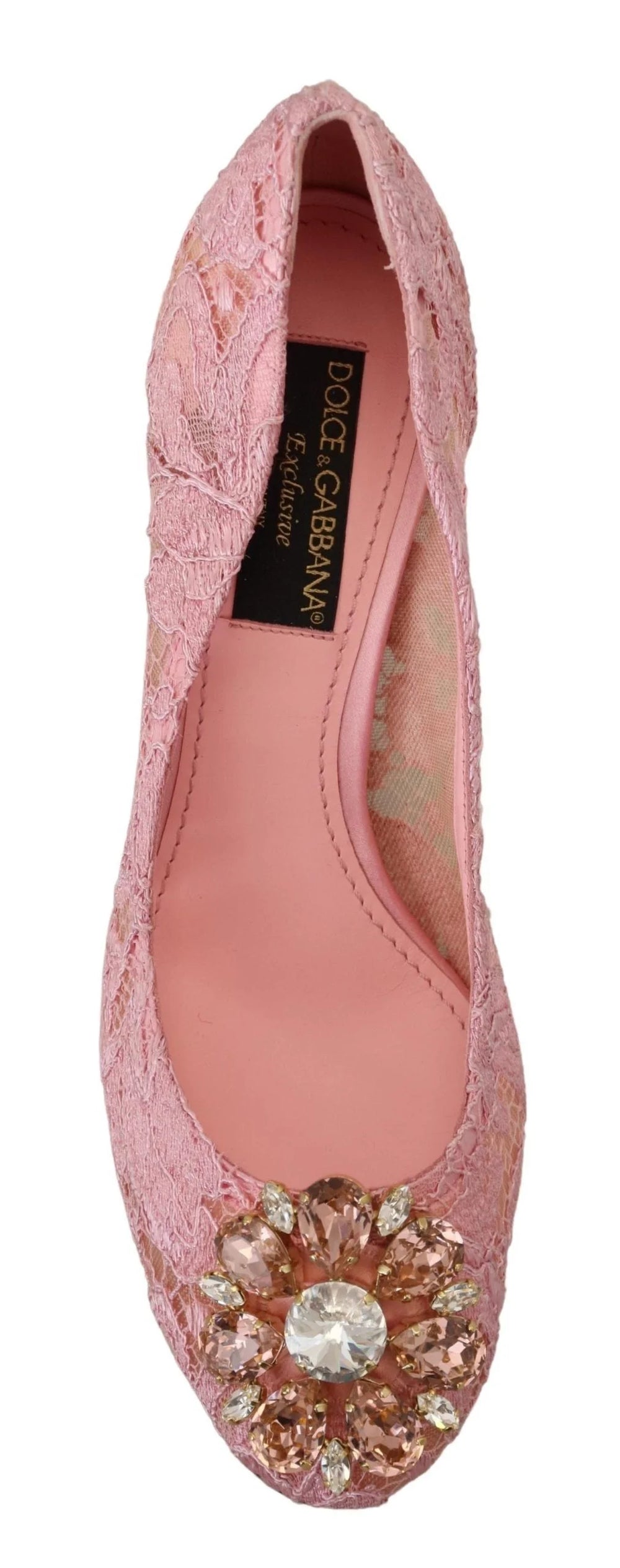 Dolce & Gabbana Pink Taormina Lace Crystal Pumps Pastel Shoes - Heels