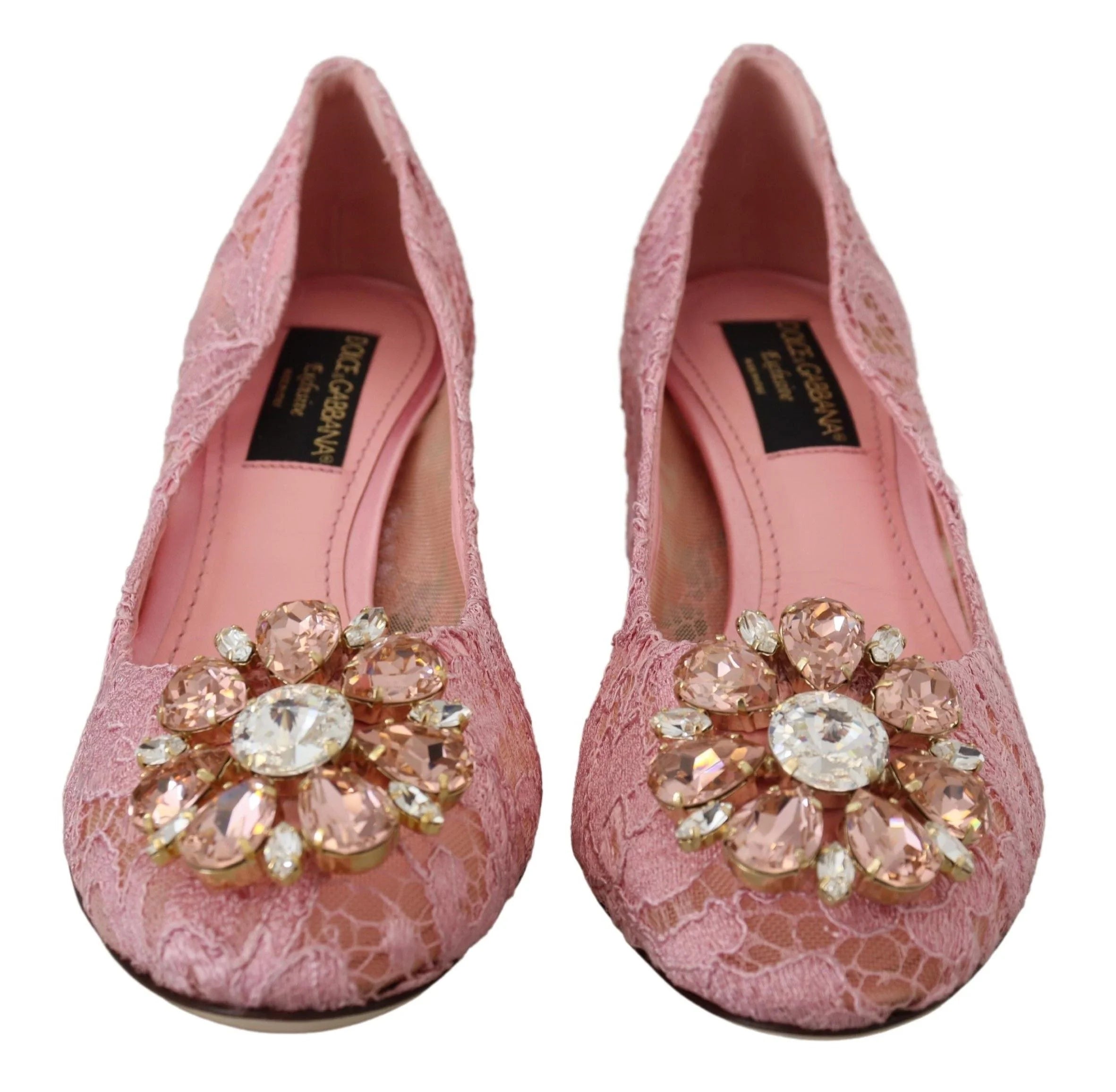 Dolce & Gabbana Pink Taormina Lace Crystal Pumps Pastel Shoes - Heels
