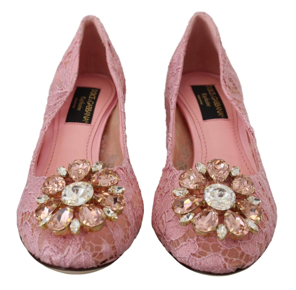 Dolce & Gabbana Pink Taormina Lace Crystal Pumps Pastel Shoes - Heels