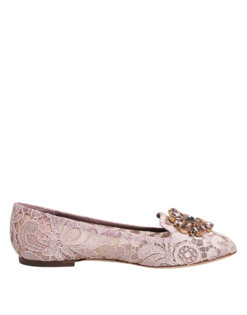 Dolce & Gabbana Pink Taormina Lace Crystals Flats Shoes - EU36.5/US6 - Flats
