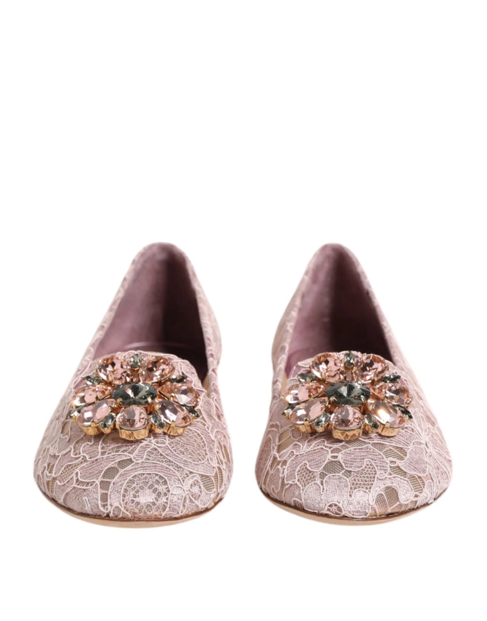 Dolce & Gabbana Pink Taormina Lace Crystals Flats Shoes - EU36.5/US6 - Flats
