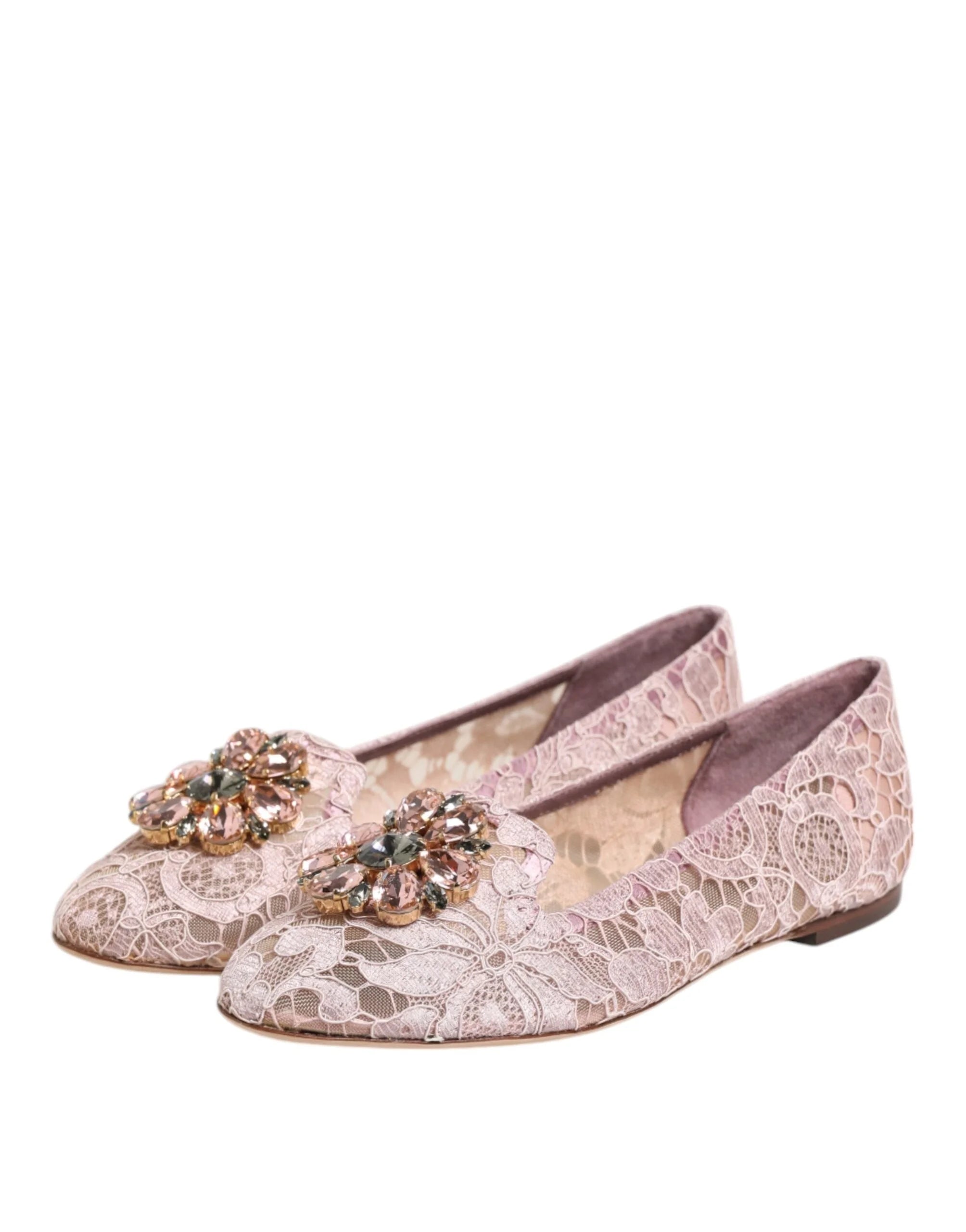 Dolce & Gabbana Pink Taormina Lace Crystals Flats Shoes - EU36.5/US6 - Flats