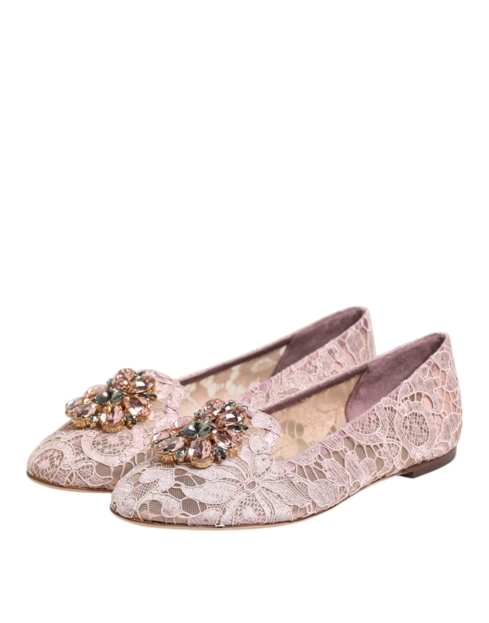Dolce & Gabbana Pink Taormina Lace Crystals Flats Shoes - EU36.5/US6 - Flats