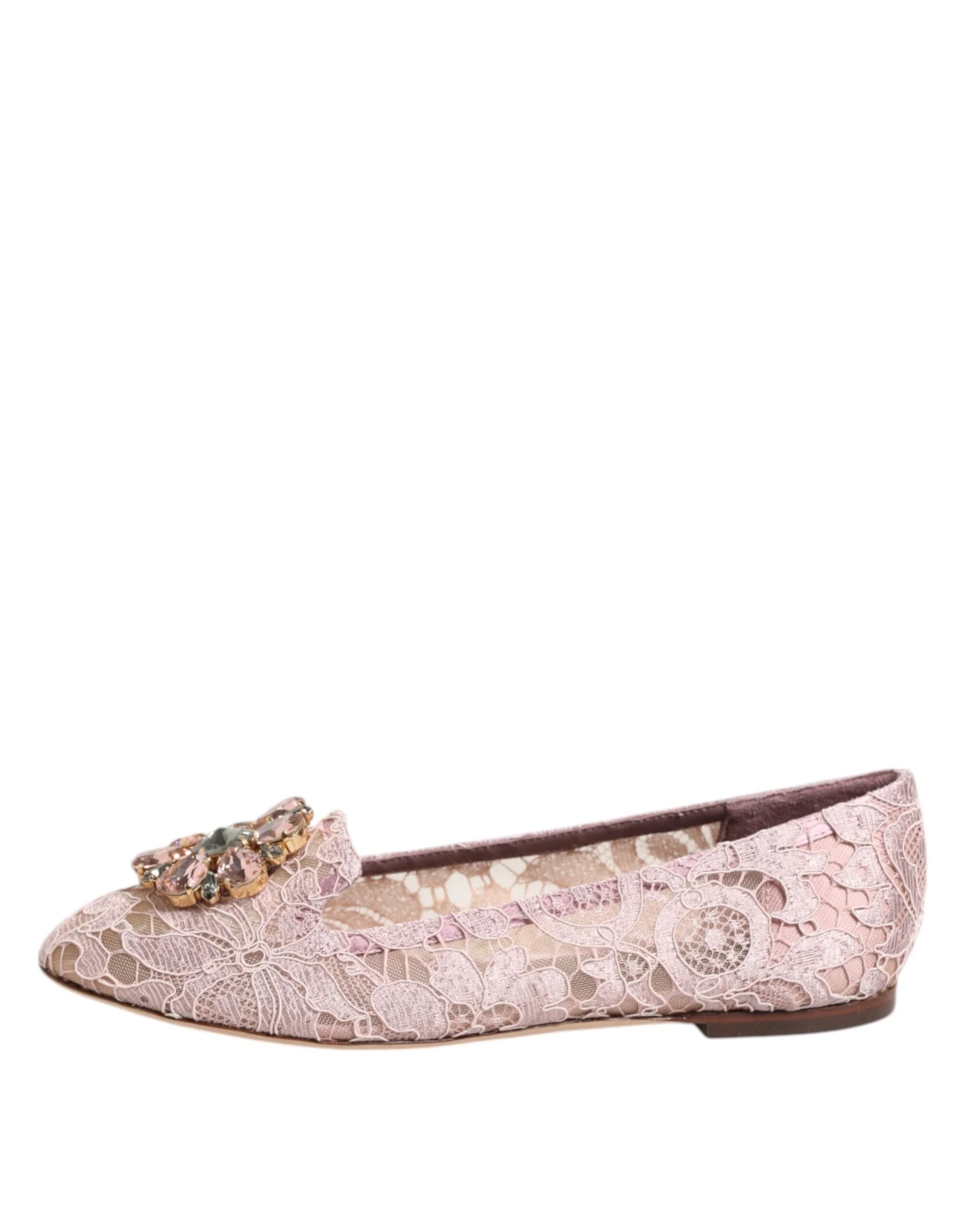 Dolce & Gabbana Pink Taormina Lace Crystals Flats Shoes - EU36.5/US6 - Flats