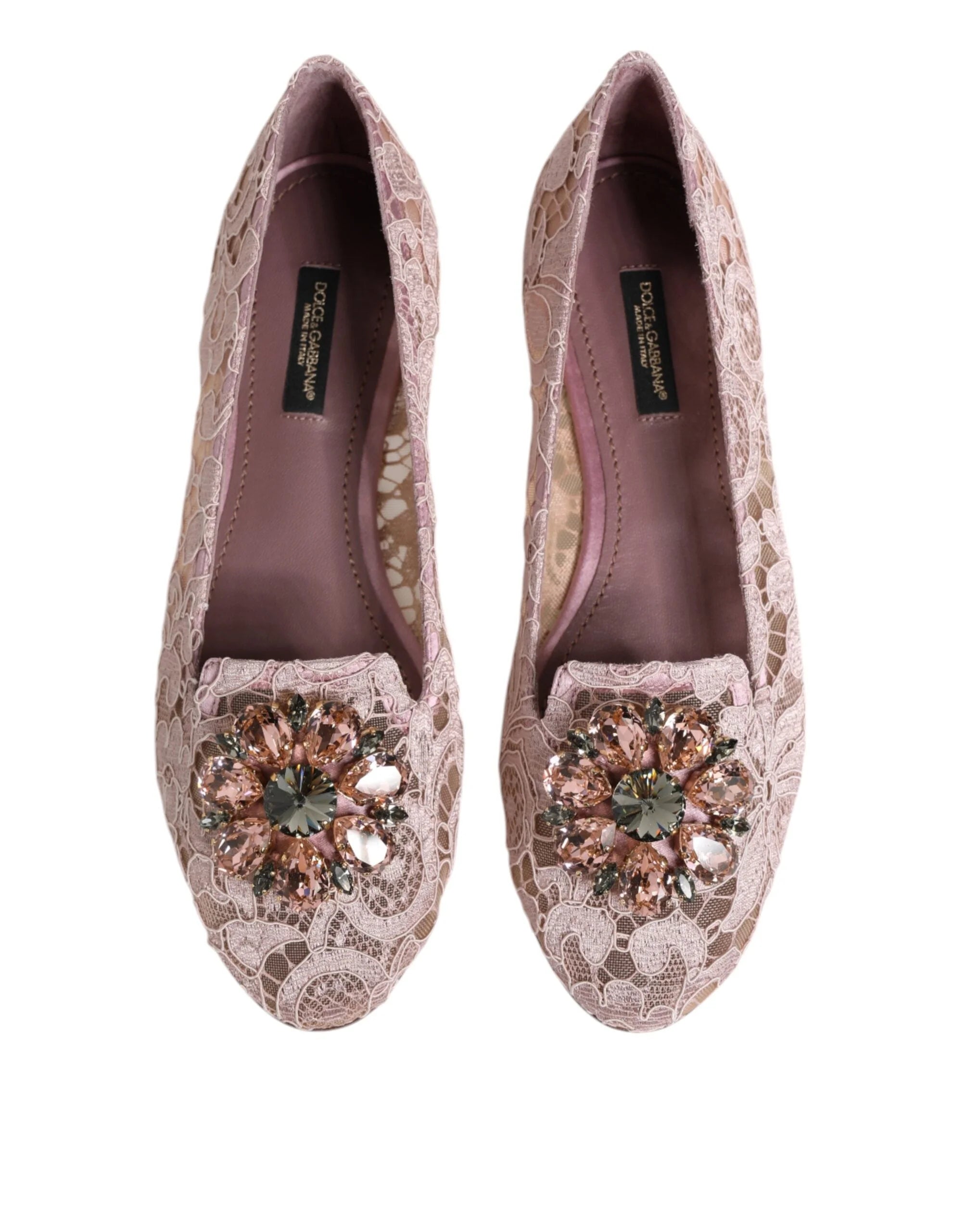 Dolce & Gabbana Pink Taormina Lace Crystals Flats Shoes - EU36.5/US6 - Flats