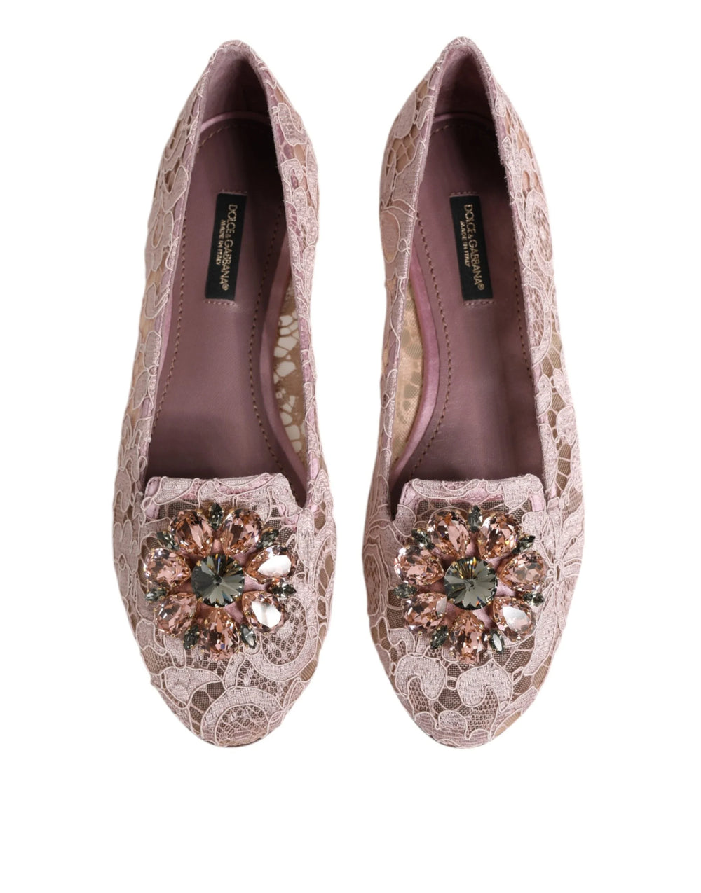 Dolce & Gabbana Pink Taormina Lace Crystals Flats Shoes - EU36.5/US6 - Flats