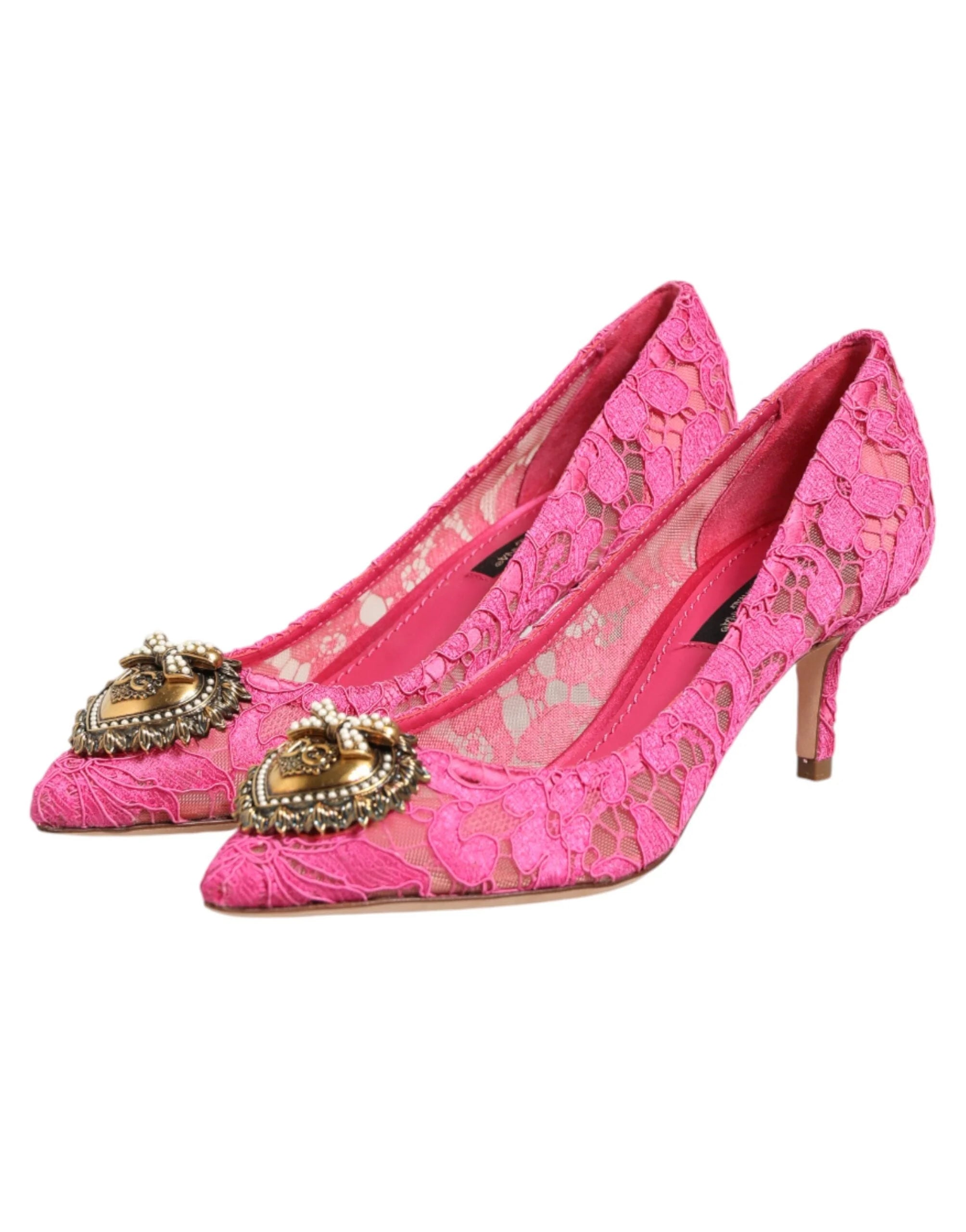 Dolce & Gabbana Pink Taormina Lace DEVOTION Pumps Shoes - EU35.5/US5 - Heels