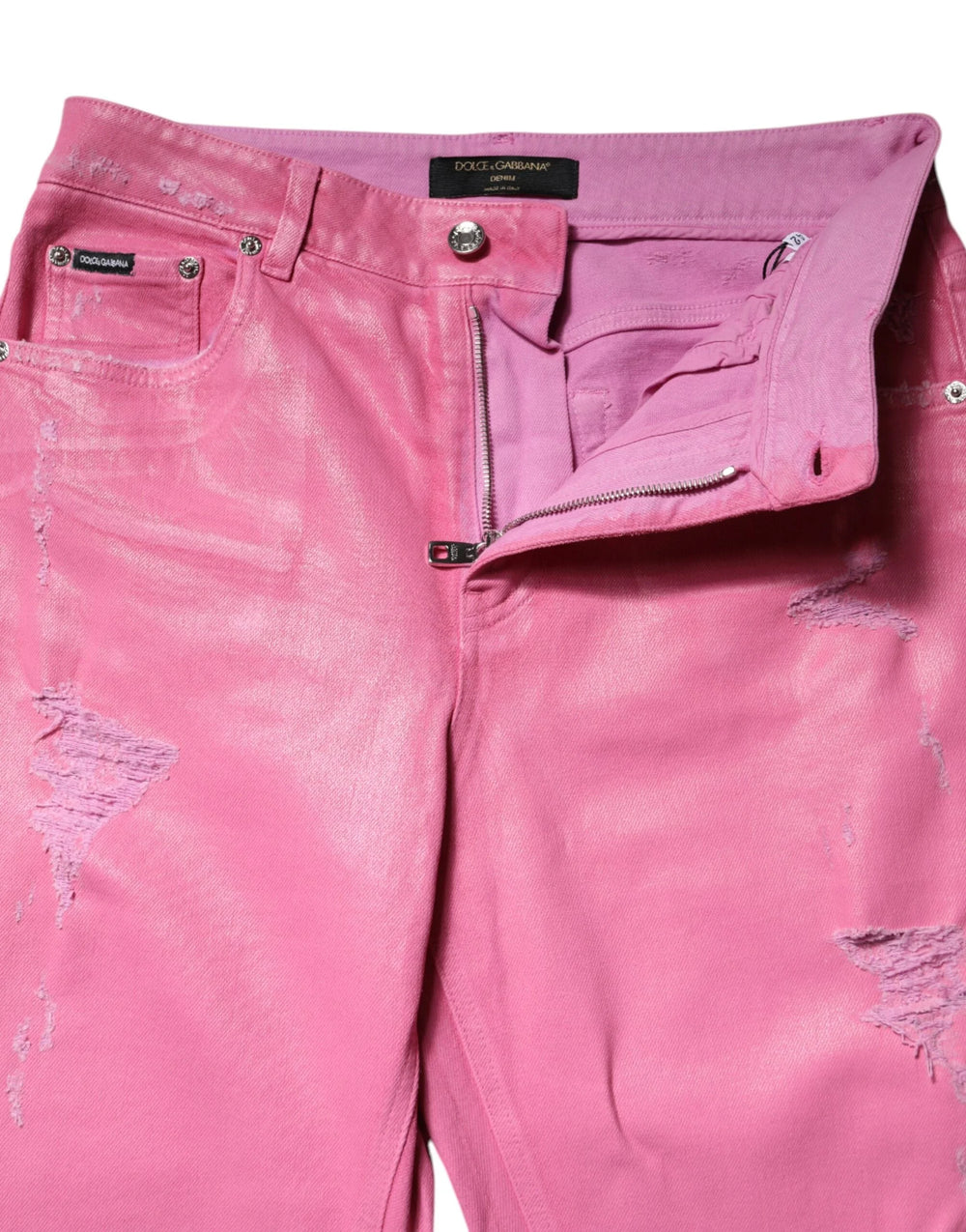 Dolce & Gabbana Pink Tattered Mid Waist Tapered Denim Jeans - Jeans