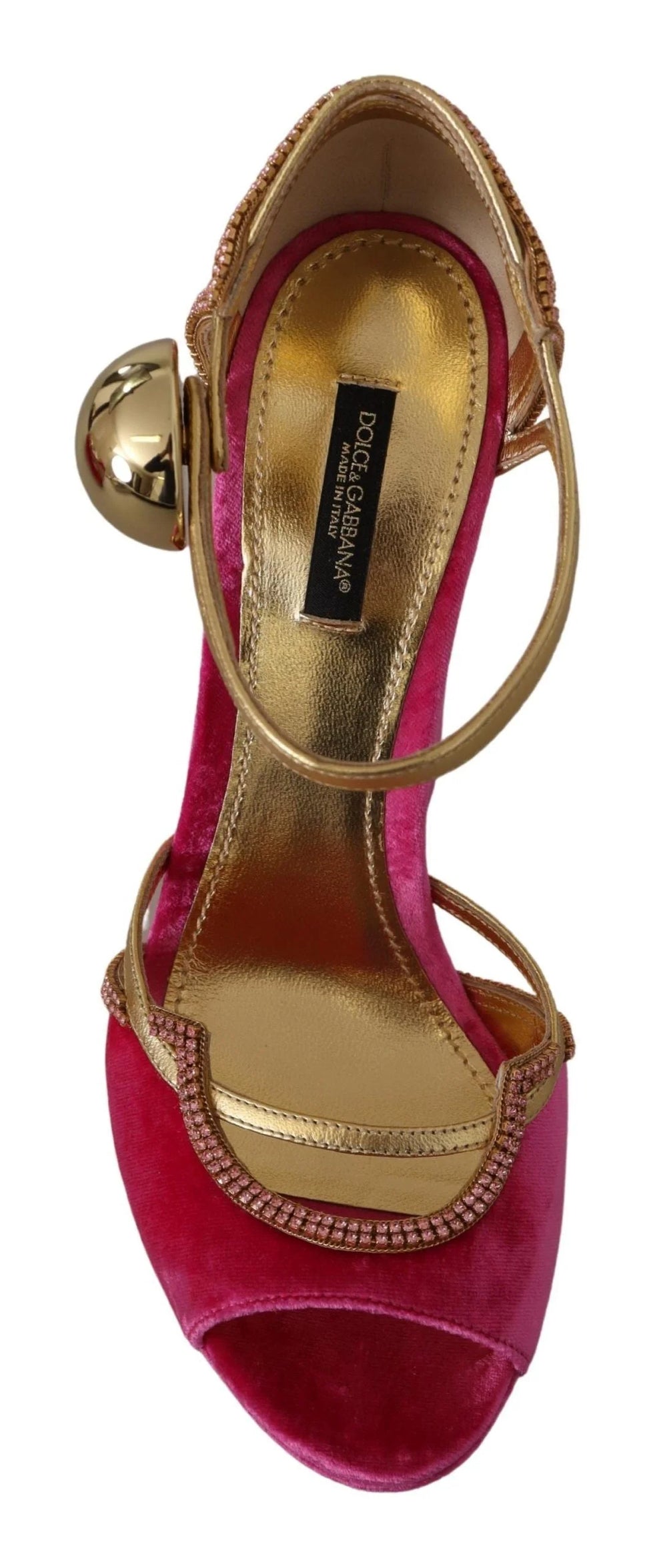 Dolce & Gabbana Pink Velvet Crystal Ankle Strap Sandals Shoes - EU39.5/US9 - Sandals