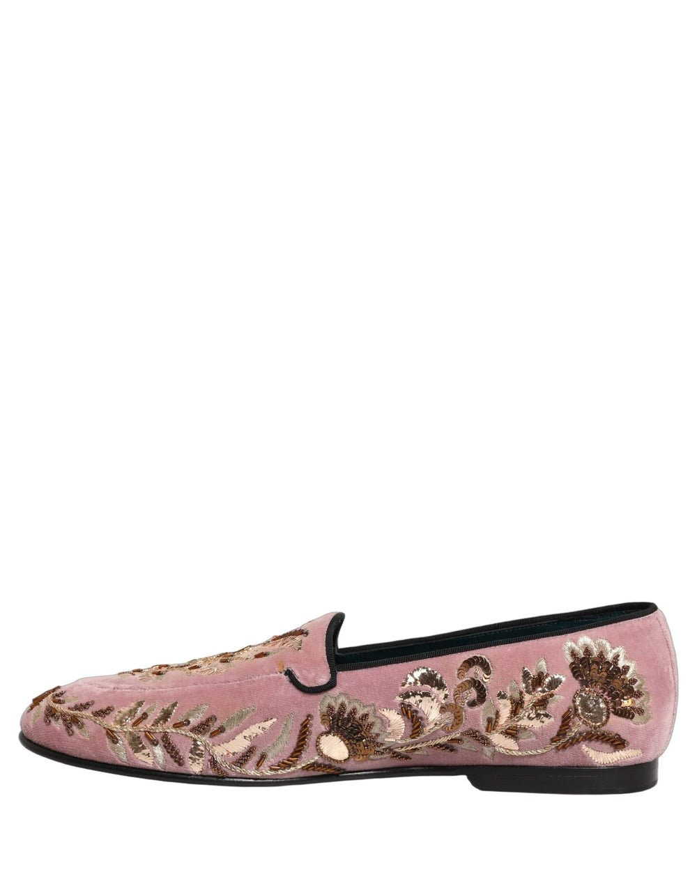 Dolce & Gabbana Pink Velvet Floral Embroidery Loafers Shoes - EU44/US11