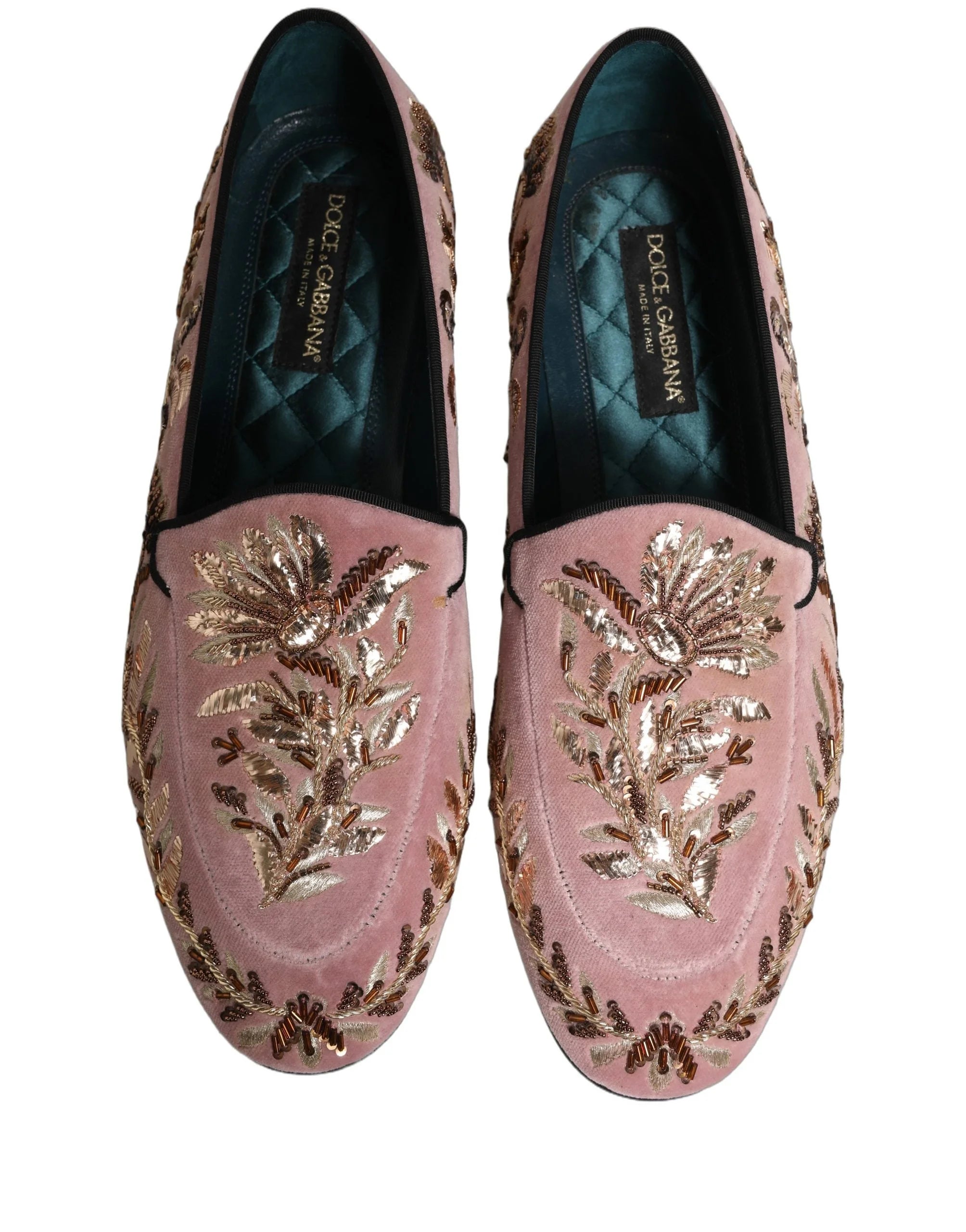 Dolce & Gabbana Pink Velvet Floral Embroidery Loafers Shoes - EU44/US11