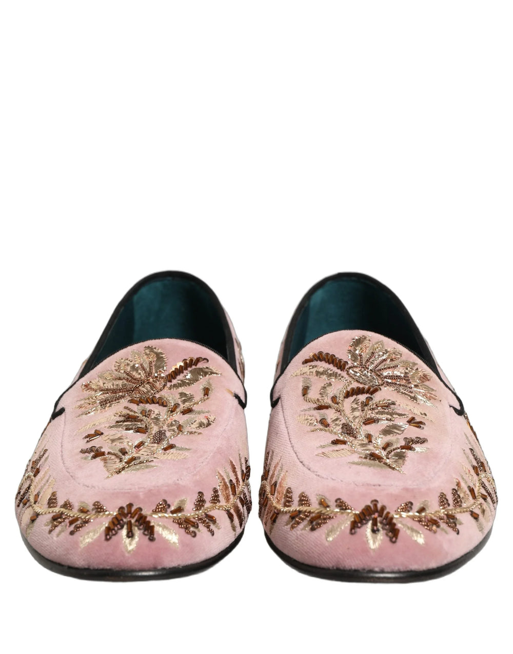 Dolce & Gabbana Pink Velvet Floral Embroidery Loafers Shoes - EU44/US11
