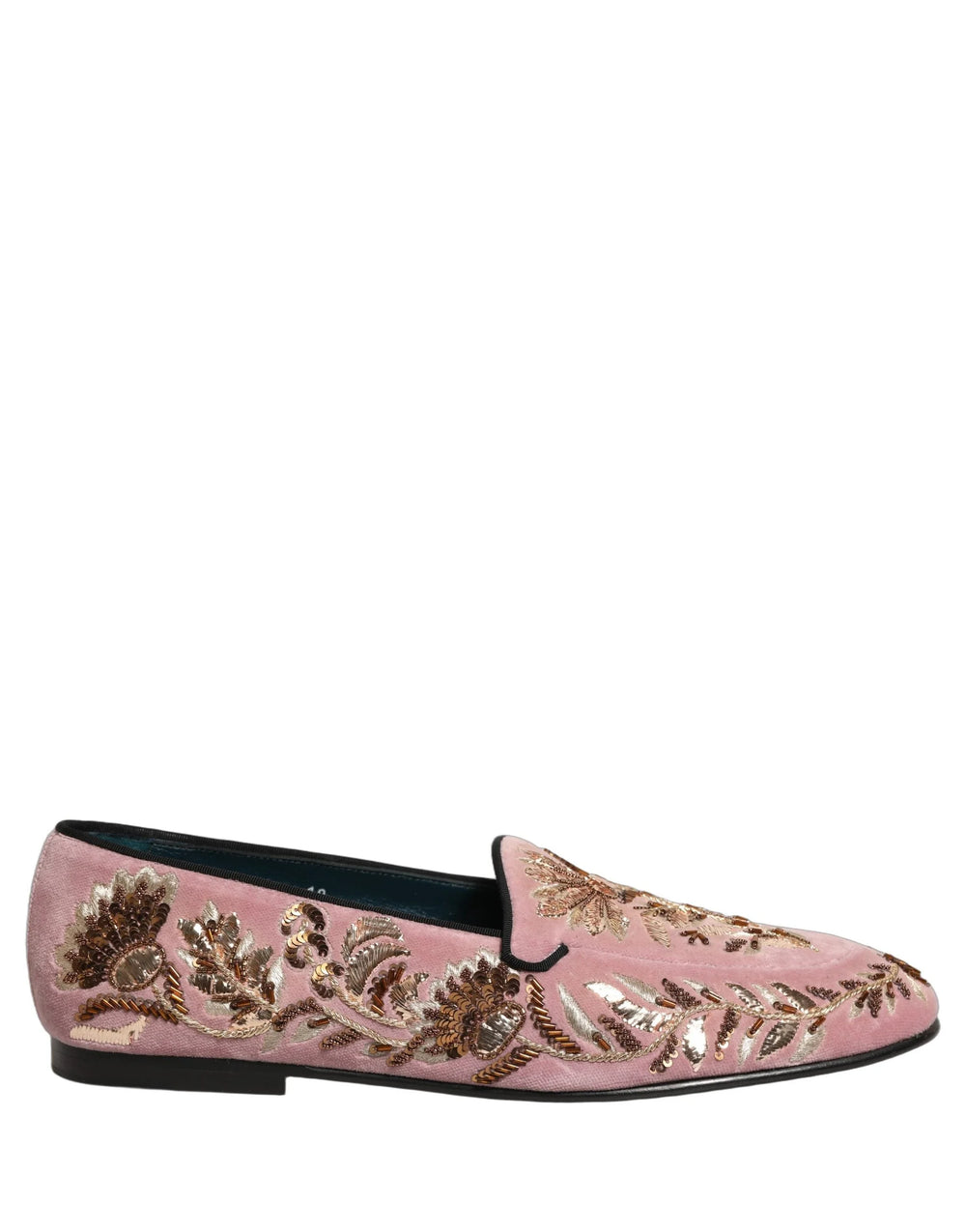 Dolce & Gabbana Pink Velvet Floral Embroidery Loafers Shoes - EU44/US11