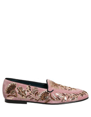 Dolce & Gabbana Pink Velvet Floral Embroidery Loafers Shoes - EU44/US11