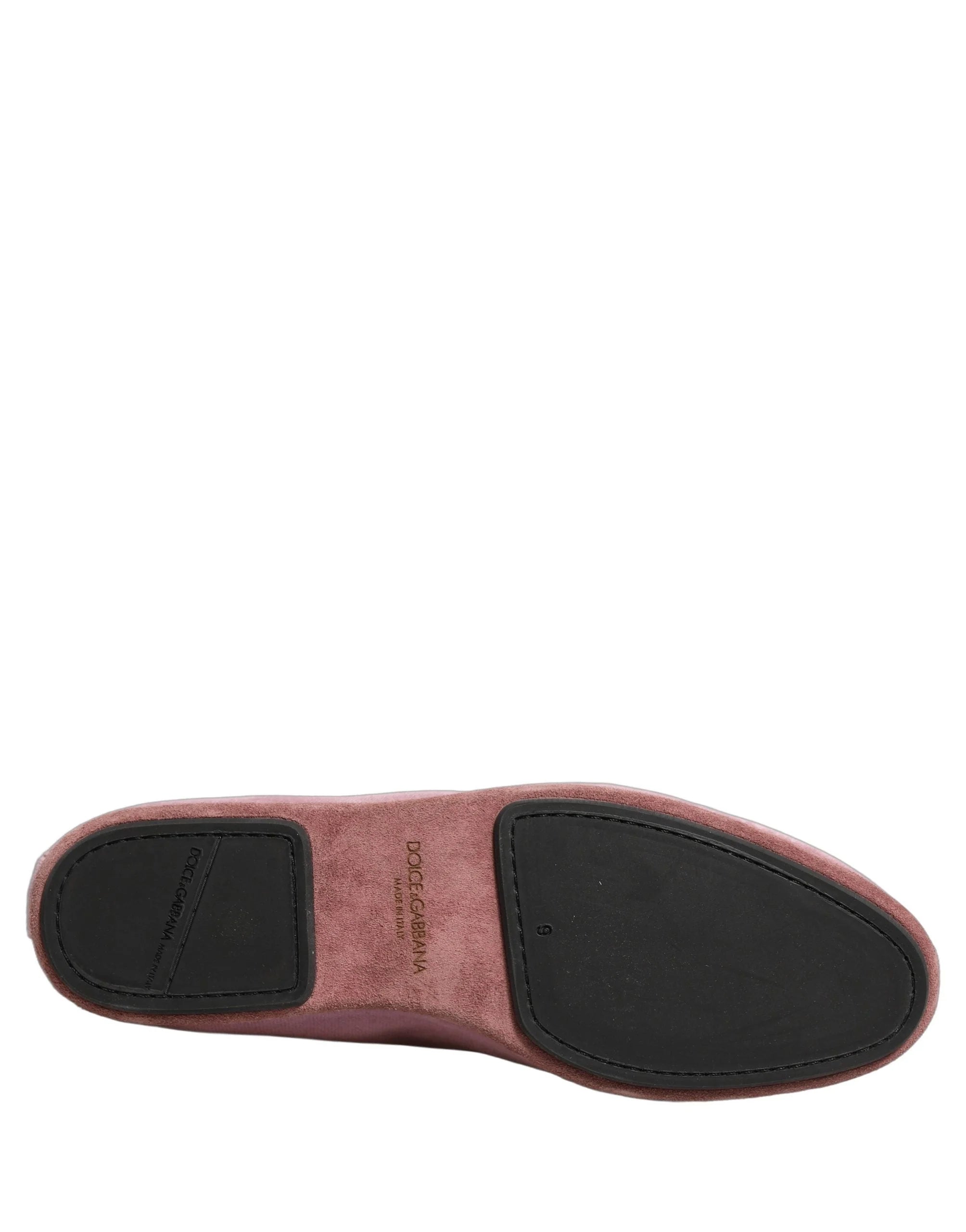 Dolce & Gabbana Pink Velvet Slip On Men Flats Loafers Shoes - EU44/US11