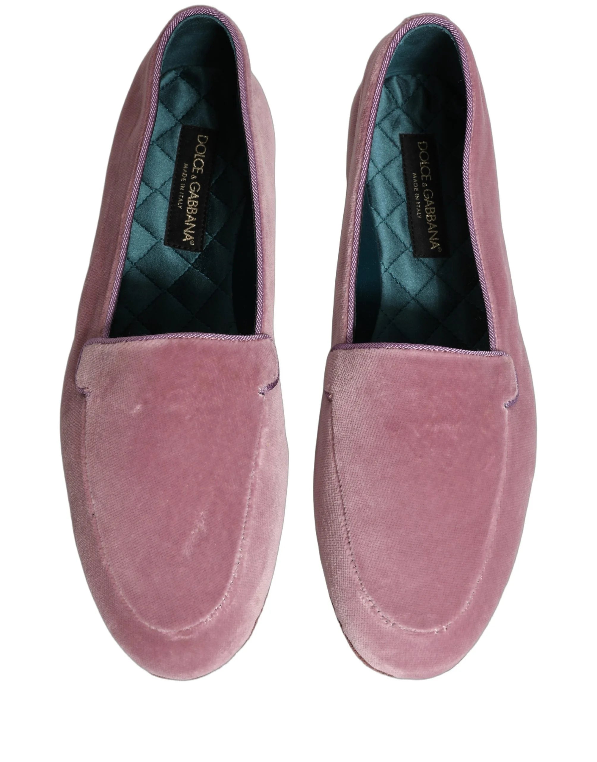 Dolce & Gabbana Pink Velvet Slip On Men Flats Loafers Shoes - EU44/US11