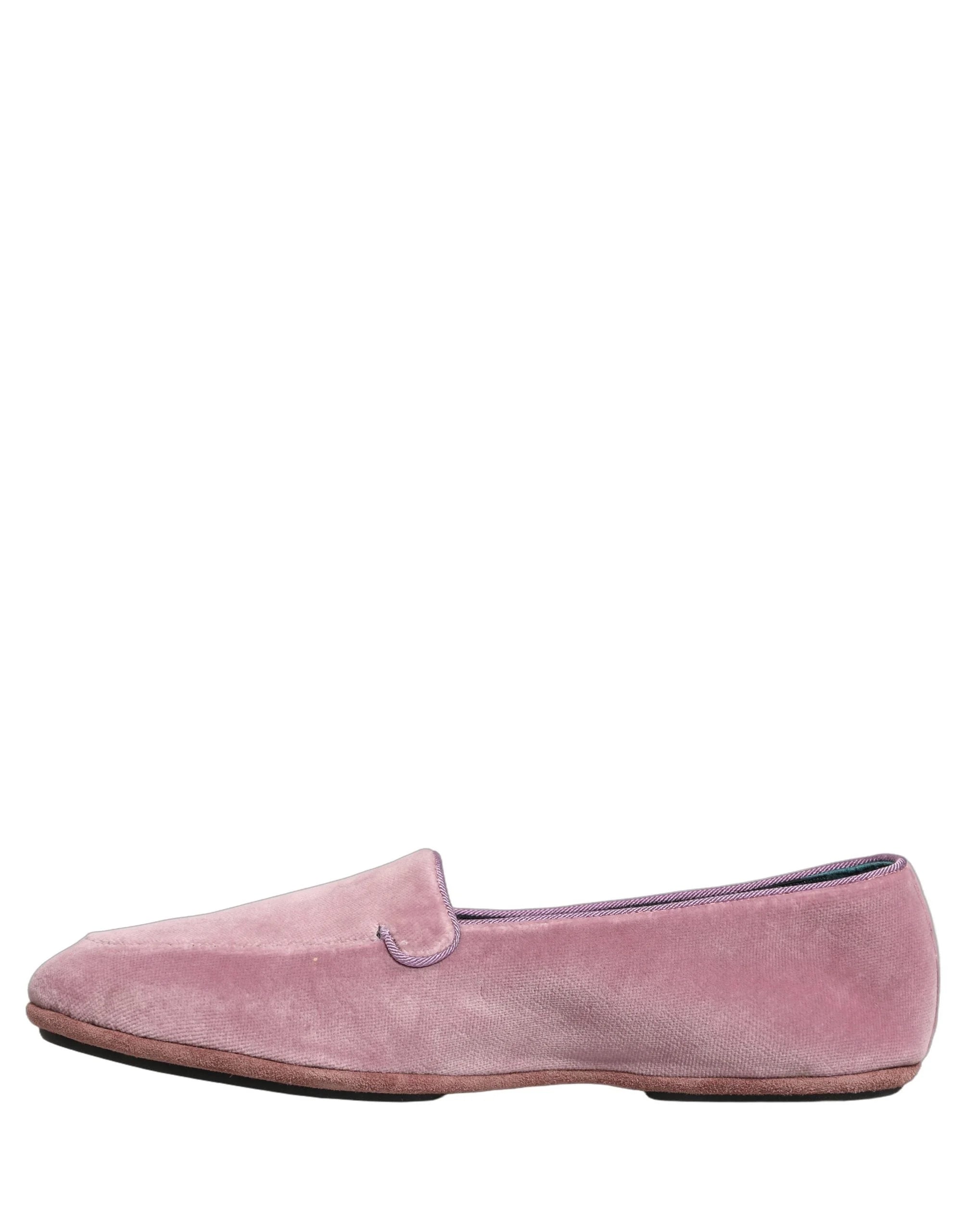 Dolce & Gabbana Pink Velvet Slip On Men Flats Loafers Shoes - EU44/US11