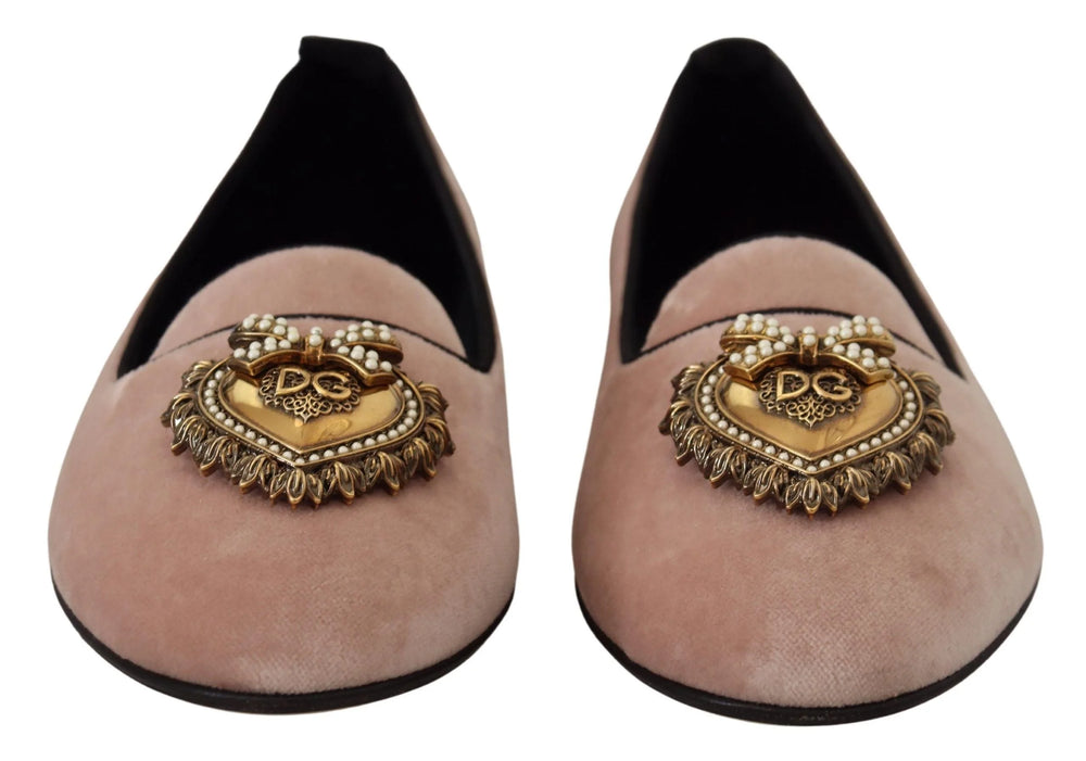 Dolce & Gabbana Pink Velvet Slip Ons Loafers Flats Shoes - Flats