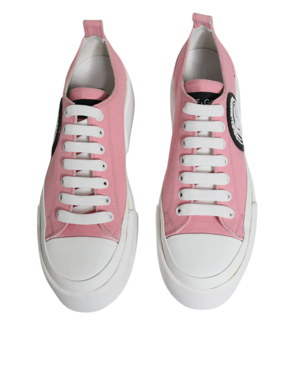 Dolce & Gabbana Pink White Canvas Logo Low Top Sneakers Shoes - EU39/US8.5 - Sneakers
