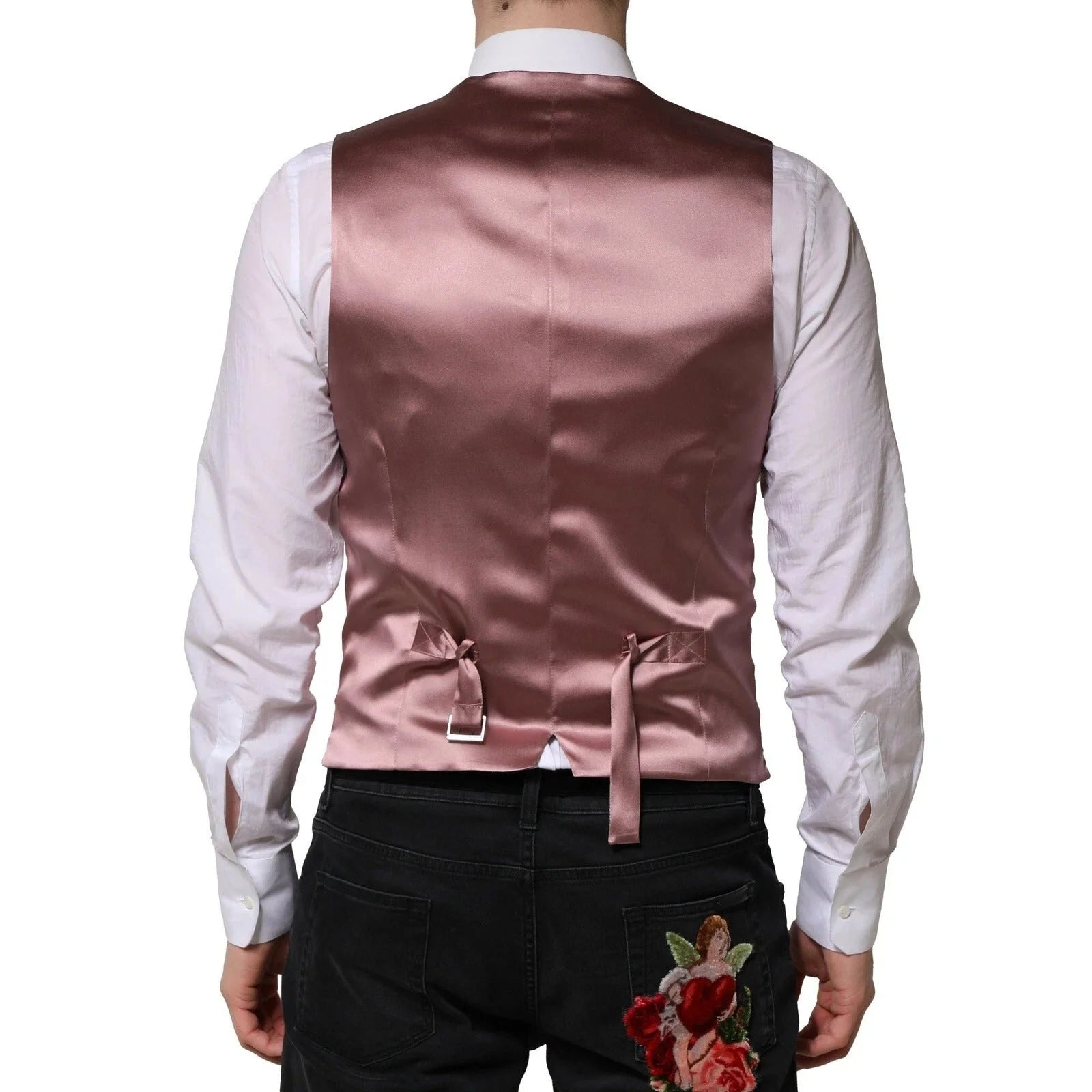 Dolce & Gabbana Pink Wool Dress Formal Men Waistcoat Vest - IT46 | S - Vests