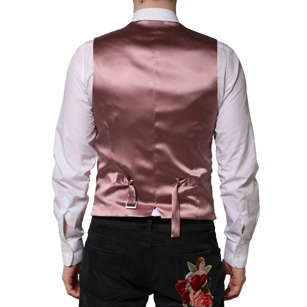 Dolce & Gabbana Pink Wool Dress Formal Men Waistcoat Vest - IT46 | S - Vests