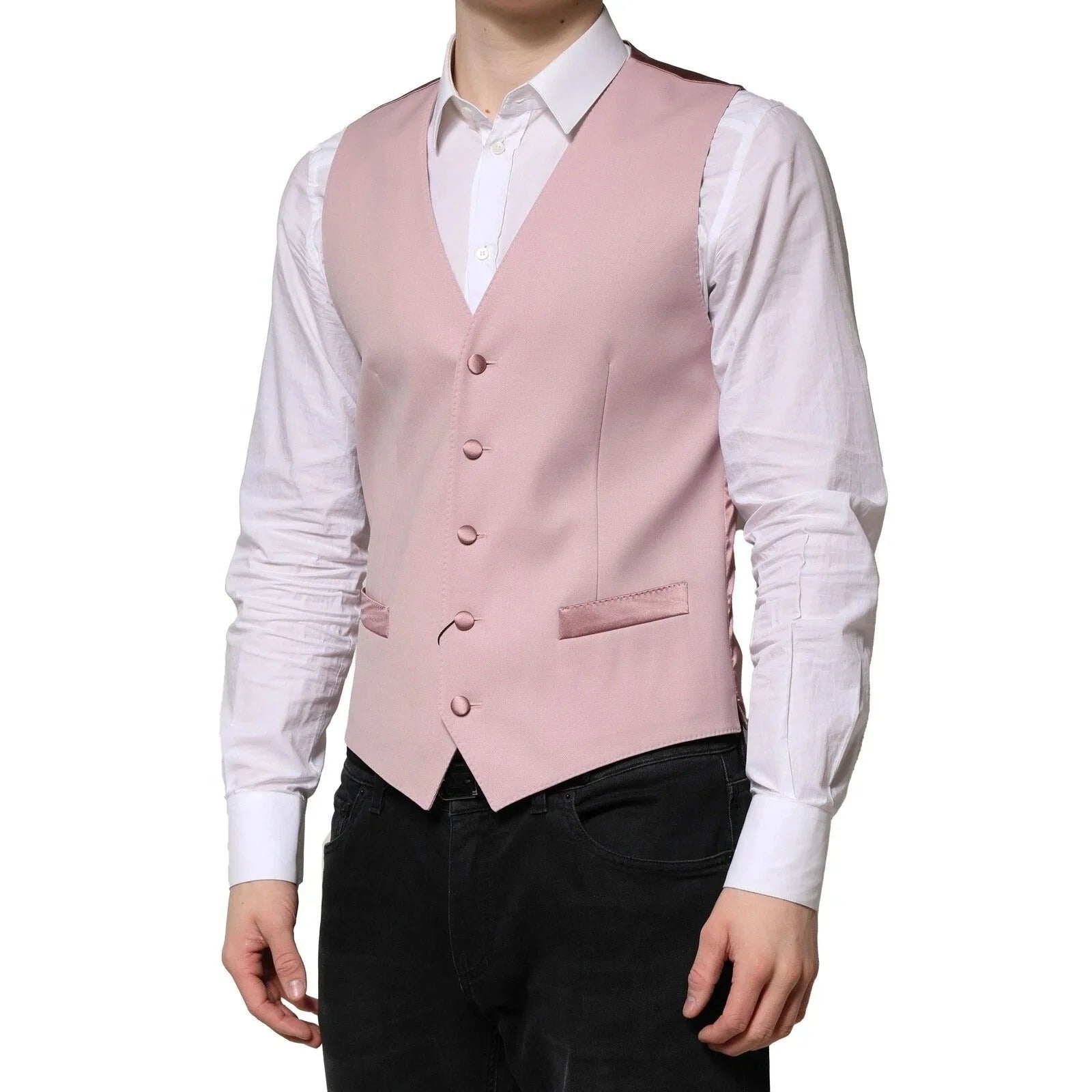 Dolce & Gabbana Pink Wool Dress Formal Men Waistcoat Vest - IT46 | S - Vests