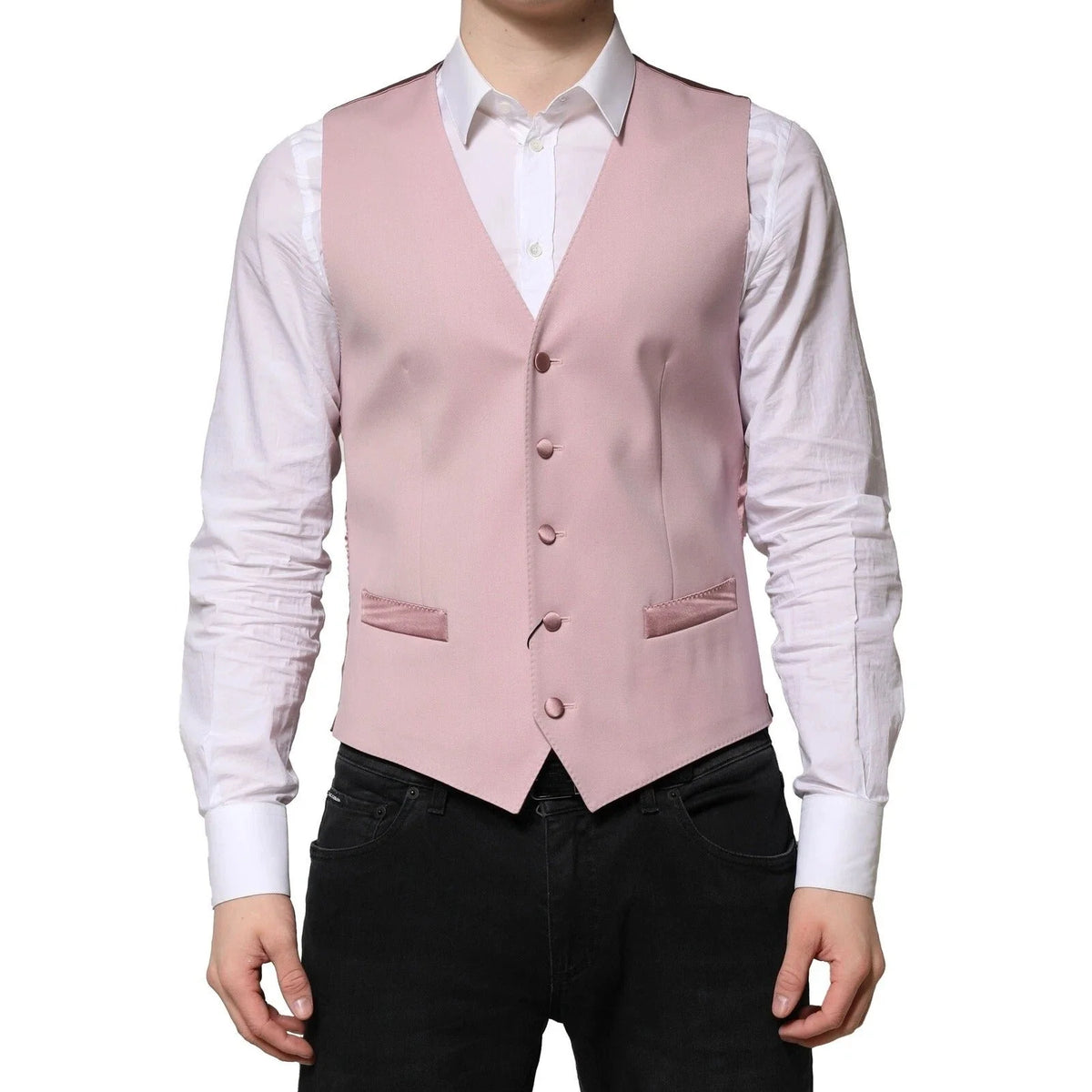 Dolce & Gabbana Pink Wool Dress Formal Men Waistcoat Vest - IT46 | S - Vests